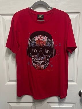 Men's Red Graphic Skull Tee with Logo